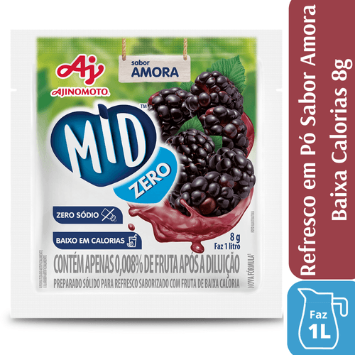 Refresco Em Pó Mid® Zero Sabor Amora 8G