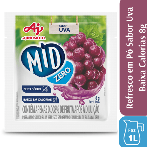 Refresco Em Pó Mid® Zero Sabor Uva 8G